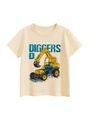 Boys cream yellow cotton t-shirt with a yellow digger graphic and diggers text print - 90cm / Beige Apricot