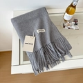Solid grey wool scarf with long tassel details, soft winter shawl for women - 175cm+ / Medium Grey