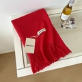Solid red wool scarf with classic fringe edges and high-end texture for winter warmth - 175cm+ / Red