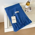 Solid royal blue wool scarf featuring soft fringe tassels and premium woven brand label - 175cm+ / Sapphire Blue