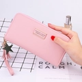 Pink long zip-around wallet for women with star charm and tassel in lychee pattern - Pink