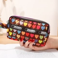 Mini pochette imprimée de cœurs marron, trois zips séparés - Cœur Coloré