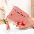 Pink women long zipper wallet with colorful heart embroidery and tassel detail - Pink