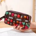 Portefeuille à trois zips en toile marron foncé avec imprimés animaux colorés - Animal