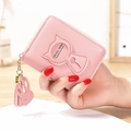 Cartera corta rosa para mujer con diseño de orejas de gato y colgante de conejo - Rosa