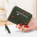 Dark green PU leather long wallet with embroidered hearts and tassel zipper pull - Green