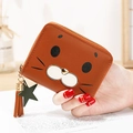 Cute brown cartoon seal short wallet for women featuring star charm and zipper tassel - Brown