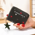 Black long zip wallet with heart embroidery, Forever Young print and star charm - Dark Gray