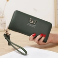 Dark green long zipper wallet featuring butterfly metal hardware and elegant tassel - Green
