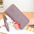 Purple long zipper wallet for women with leaf embossing and tassel wristlet strap - Purple