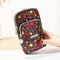 Three-layer zip phone bag with brown base and colorful star pattern for sports - Colorful Stars Polka Dots (4)