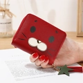 Cute red seal pattern small zip wallet with leather star and tassel keychain charm - Wine Red