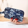 Pochette à trois zips avec imprimé à pois bleus et dragonne mode élégante - Bleu à pois