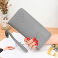Stylish gray women's long zip wallet featuring leaf pattern engraving and tassel - Gray