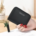 Women's black minimalist square wallet with zipper and star tassel in lychee leather - Black