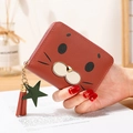 Brick red faux leather short wallet with cute cartoon seal face and tassel charm - Lotus Pink