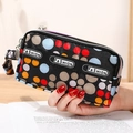 Mini pochette portable à double fermeture éclair avec pois colorés sur nylon noir - Pois noirs