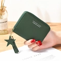 Mini portefeuille carré pour femme en cuir vert foncé avec fermeture éclair et gland - Vert Foncé