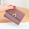 Morandi purple matte leather wallet for women with golden V-shaped metal clasp - Purple