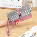 Cartera larga rosa para mujer con solapa de pata de gallo y hebilla en U plateada - Rosa