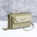 Stylish khaki faux leather crossbody phone bag with dual zippers and front pocket - Green