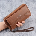 Classic brown men's large capacity business clutch bag with woven wristlet strap - Brown