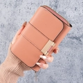 Portafoglio lungo da donna rosa corallo in pelle PU con fibbia dorata e zip sicura - Rosa Intenso
