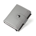 Men's grey lychee leather RFID wallet with metal snap button and pop-up card mechanism - Gray