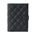 Cartera para pasaporte de cuero caviar negro acolchado con cierre de presión táctil - Negro