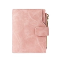 Pink vintage short wallet for women with gold zipper and snap closure on white background - Pink
