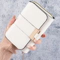 White long faux leather wallet with golden buckle and zip closure for women - Off-white