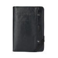 Black leather passport holder with embossed design and elastic strap closure - Black