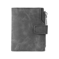 Vintage dark gray matte leather bifold wallet with snap closure and metal zipper pocket - Gray