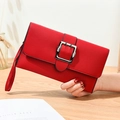 Chic red litchi texture leather clutch bag with a polished metal square buckle - Red