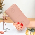 Pinkish brown long zipper wallet for women with leaf embossing and tassel wristlet - Flesh Pink