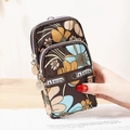 Floral print multi-zip mobile phone pouch in coffee brown with fashion strap detail - Coffee Large Floral (3)