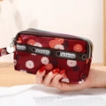 Mini pochette rouge à motif marguerites avec trois fermetures éclair et dragonne - Fleur Rouge