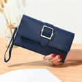 Navy blue crossbody envelope bag in pebble leather with silver buckle and wristlet strap - Blue