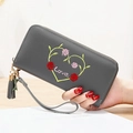 Cartera larga de cuero sintético gris con bordado de corazón y borla en cremallera - Gris