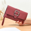 Chic dusty rose leather envelope clutch bag with silver buckle and wrist strap detail - Lotus Pink