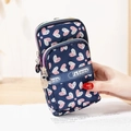 Three-layer navy blue wristlet bag with pink hearts and silver zippers for phones - Blue Pink Hearts (5)