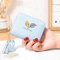 Petit portefeuille en cuir PU bleu clair avec détail feuille et fermeture éclair femme - Bleu