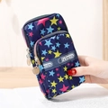 Waterproof navy blue phone bag with colorful star pattern and multi-zipper layers - Blue Multi-color Stars (7)