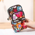 Three-layer floral phone bag with dark brown base and fashion zipper details - Brown Multi-color Floral (8)
