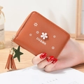 Mini portefeuille marron à fleurs avec breloque étoile et gland, petit porte-monnaie zippé - Marron