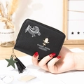 Kleiner schwarzer Leder Geldbeutel für Damen mit rosa Rosen-Metall-Charm und Quaste - Schwarz