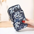Three-layer floral zipper mobile pouch in dark blue with light blue polka dots - Blue Grey Polka Dots (10)