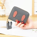 Dark gray rabbit tassel coin purse for women with cute pink bunny ear details - Gray