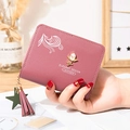 Mini rose pink wallet with leather tassel and elegant flower snap fastener for women - Dusty Pink