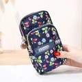 Three-layer floral strawberry zipper phone bag with fashion strap in navy blue waterproof fabric - Floral Red Strawberry (11)